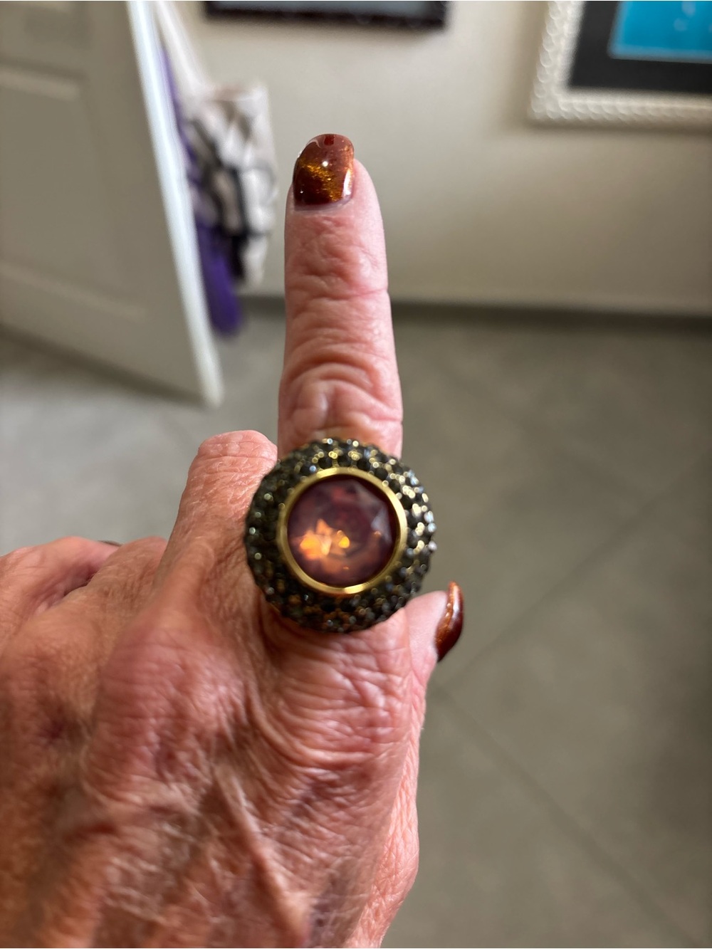 Statement Round Sage and Blush Pink Cocktail Ring - Vintage Style